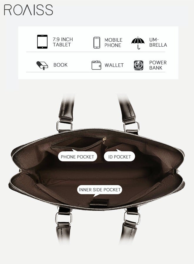 رويس حقيبة كتف ومحفظة للرجال، حقيبة عمل كروس بودي، أحزمة قابلة للتعديل، حقيبة ظهر أفقية غير رسمية بسحاب، حقيبة كمبيوتر محمول جديدة متعددة الوظائف مع تخزين متعدد الطبقات، بني - Image 4